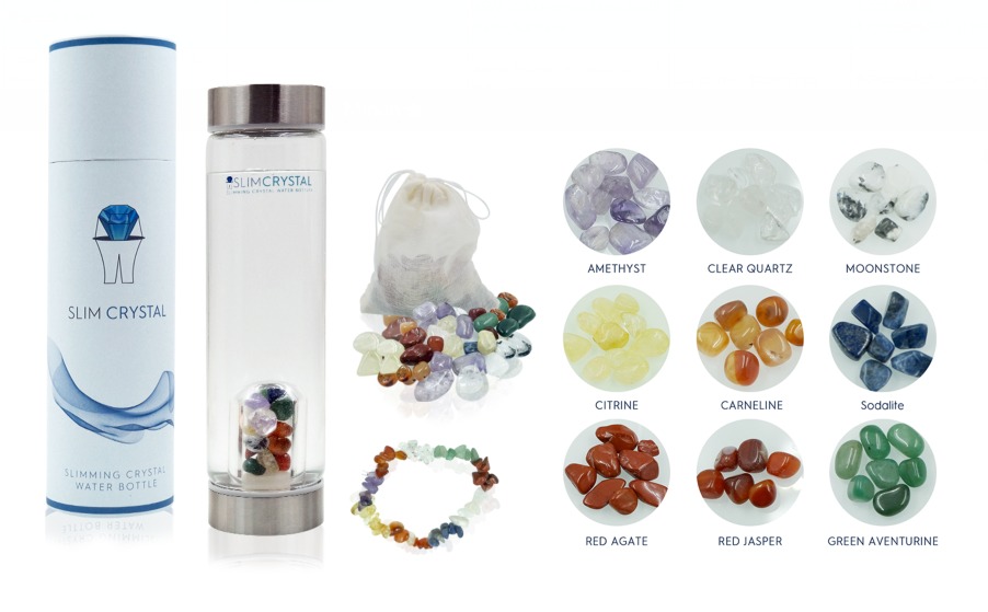 SlimCrystal bottle and its nine natural crystals